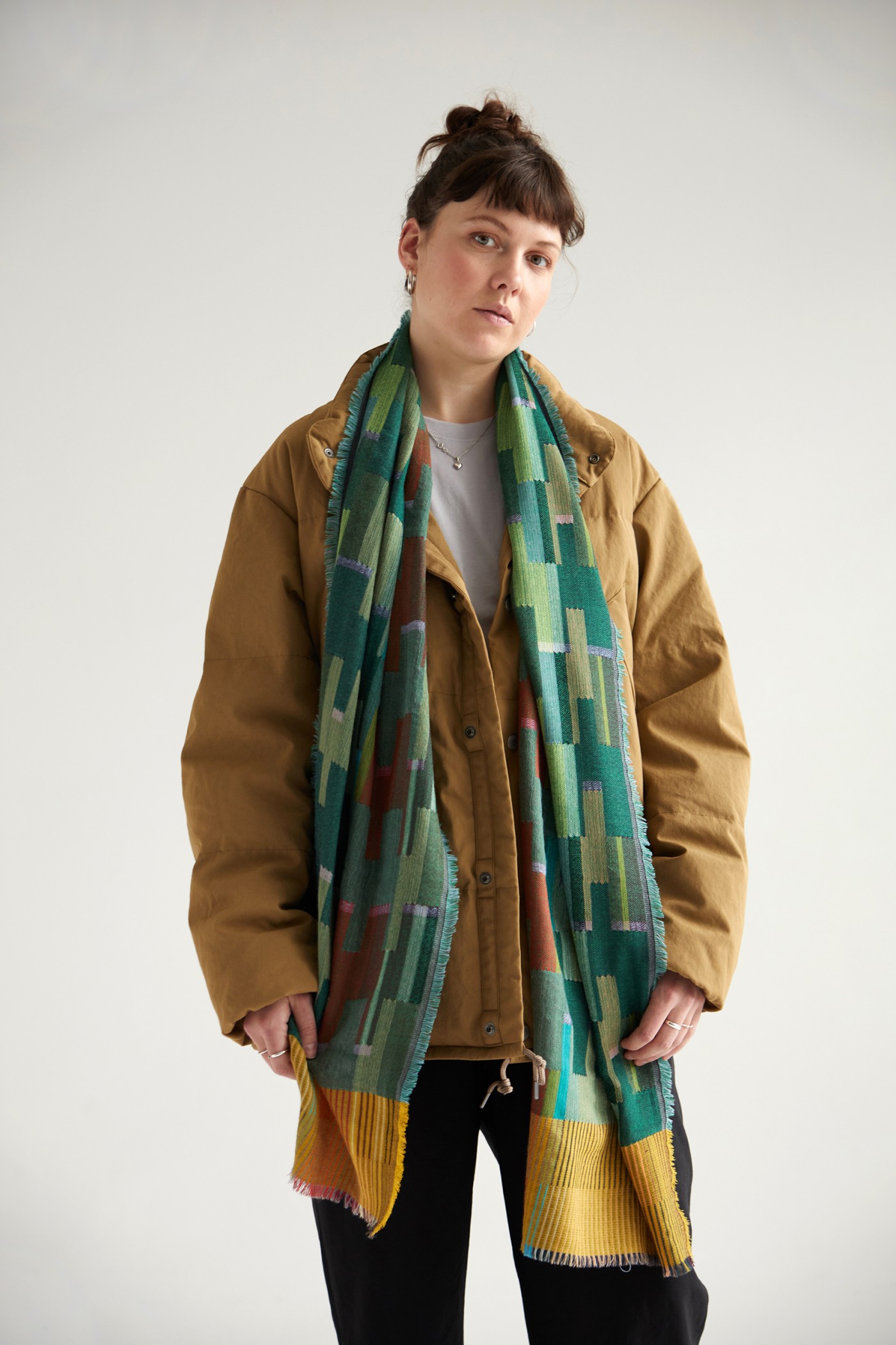 Lydecker Meadow | Green Woven Fine Lambswool Wrap Scarf