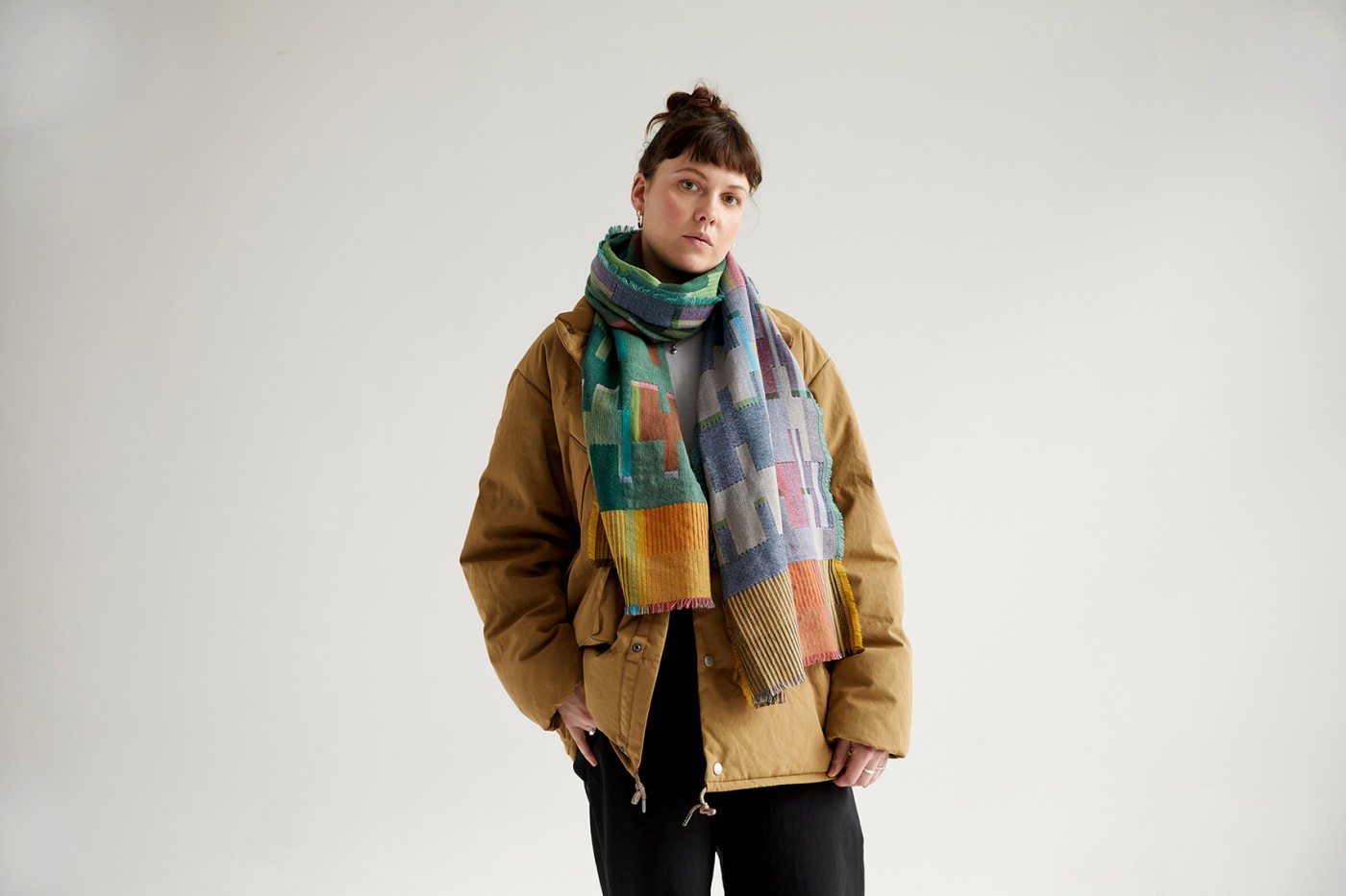 Lydecker Meadow | Green Woven Fine Lambswool Wrap Scarf